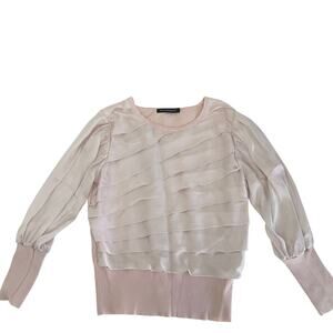 Women Long Sleeve Top Pink Ruffled sweater size SX